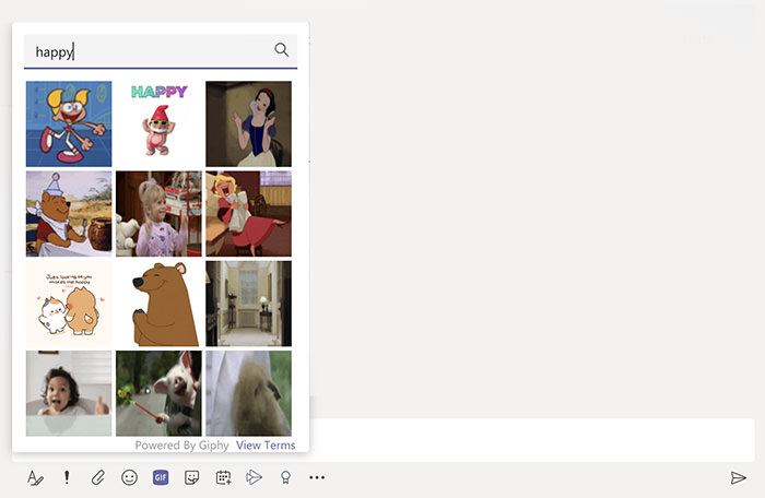 Stickers and gifs in microsoft teams